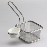 stainless steel Mini  deep Fry Baskets with sauce cup Fryer Basket Serving French Fries Basket