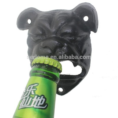 Vintage Black Cast Iron Animal Head Pub Club Bar Bulldog Wall Mounted Bottle Opener