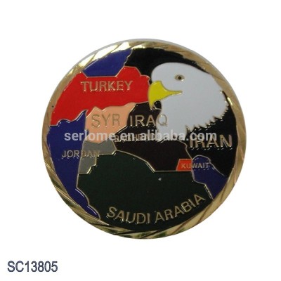 Custom Design Soft Enamel Country Map Saudi Arabia Eagle Logo Antique Challenge Metal Coin