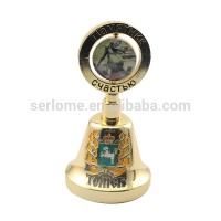 Custom Debossed Logo Zinc Alloy Tourism Metal Gold Color Souvenirs Art Crafts Dinner Bell