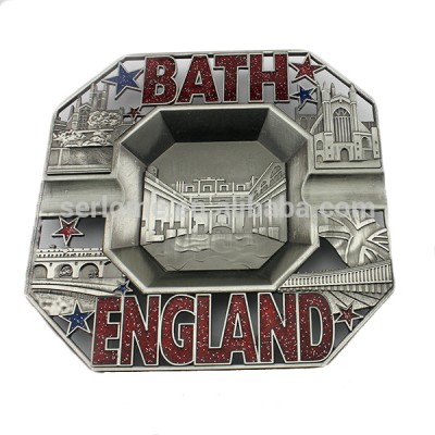 Custom Antique Silver Square Zinc Alloy England Metal London Ashtray Souvenir