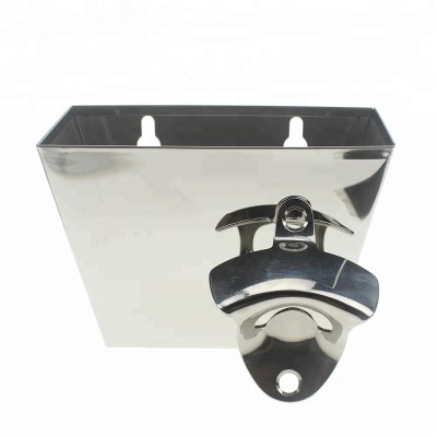 Fancy Shiny Mirror Effect Wall Mount Cap Catcher Bin High Polished Stainless steel Wall Mount Bottle Opener