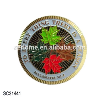 Zinc Alloy Soft Enamel Maple Leaf Canada Coloful Round Metal Challenge Coins